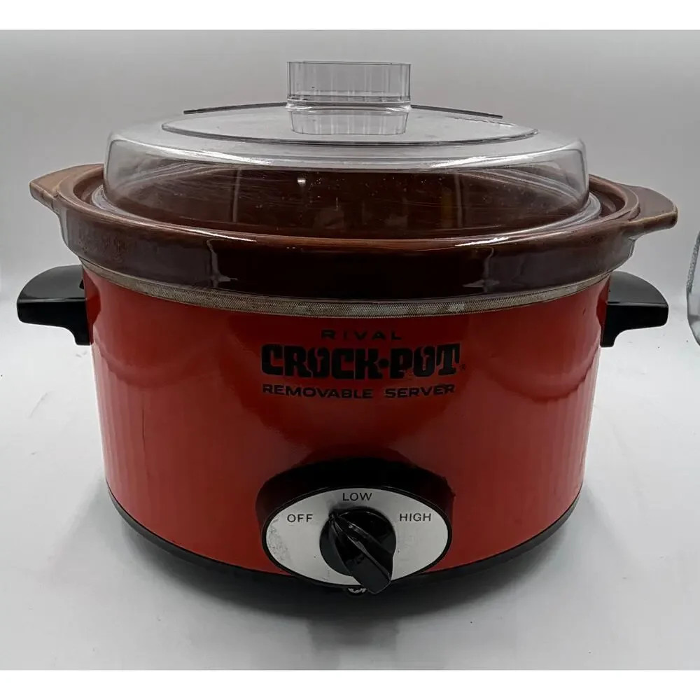 Vintage 1970s Orange Rival Crock-Pot Slow Cooker and Plastic Lid